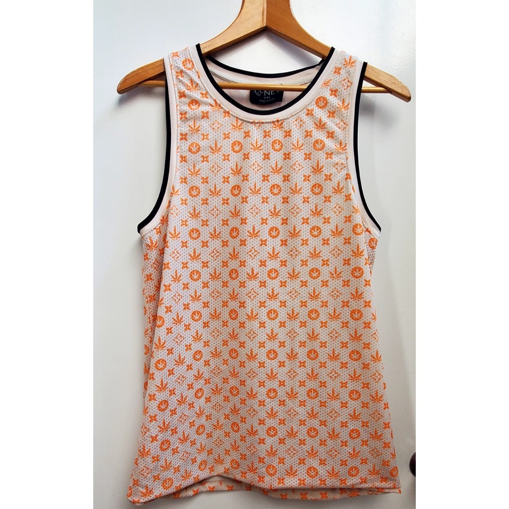 G-NET Sleeveless Tank XXL Ivory/Blk/Org Pot Leaf Marijuana Left Logo Streetwear